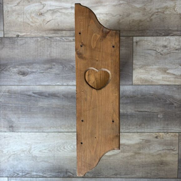 Vtg Wood Heart Door Wall Knick Knack Curio Trinket Shelf Knobs Cottage Farmhouse - Picture 5 of 12